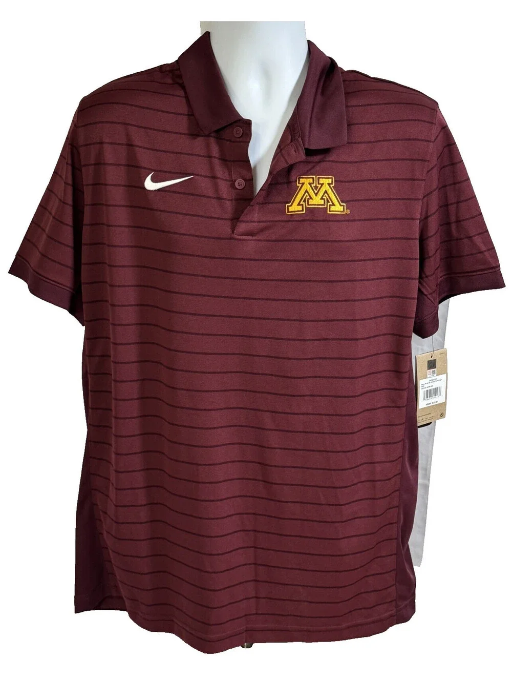 University Minnesota Nike Dri-Fit Maroon Striped Victory Polo Shirt Mens L NWT